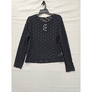 A New Day Women Black Floral Lace Long Sleeve Top Sheer Crew Neck NWT L XOPWG8